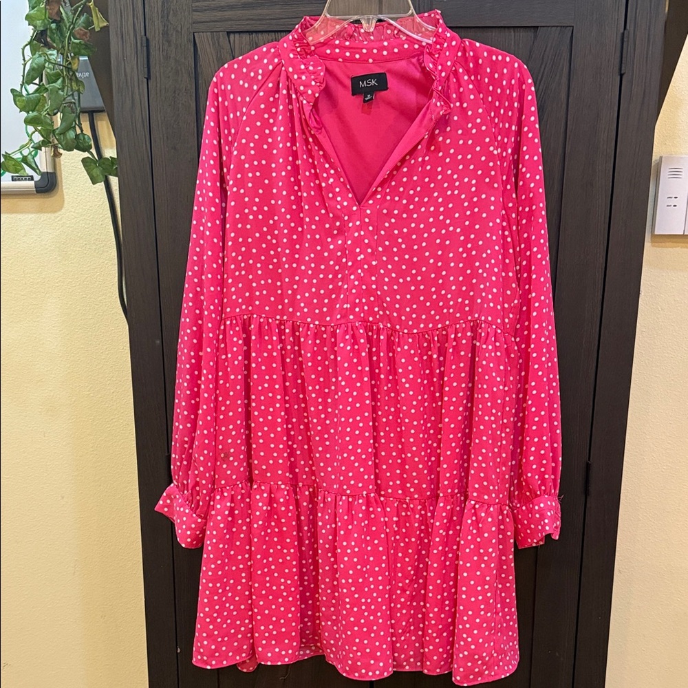 MSK Pink Polka Dot Midi Dress